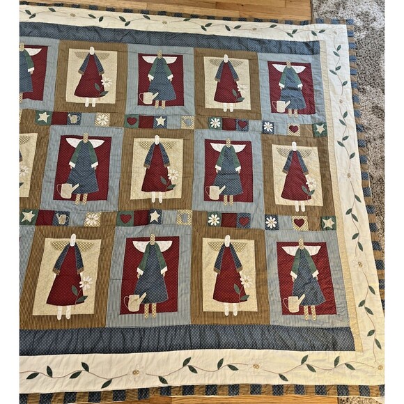 VINTAGE QUILT 84" X 92" PATCHWORK BLANKET ANGEL girl STAR cottage core 1990s - Picture 2 of 6
